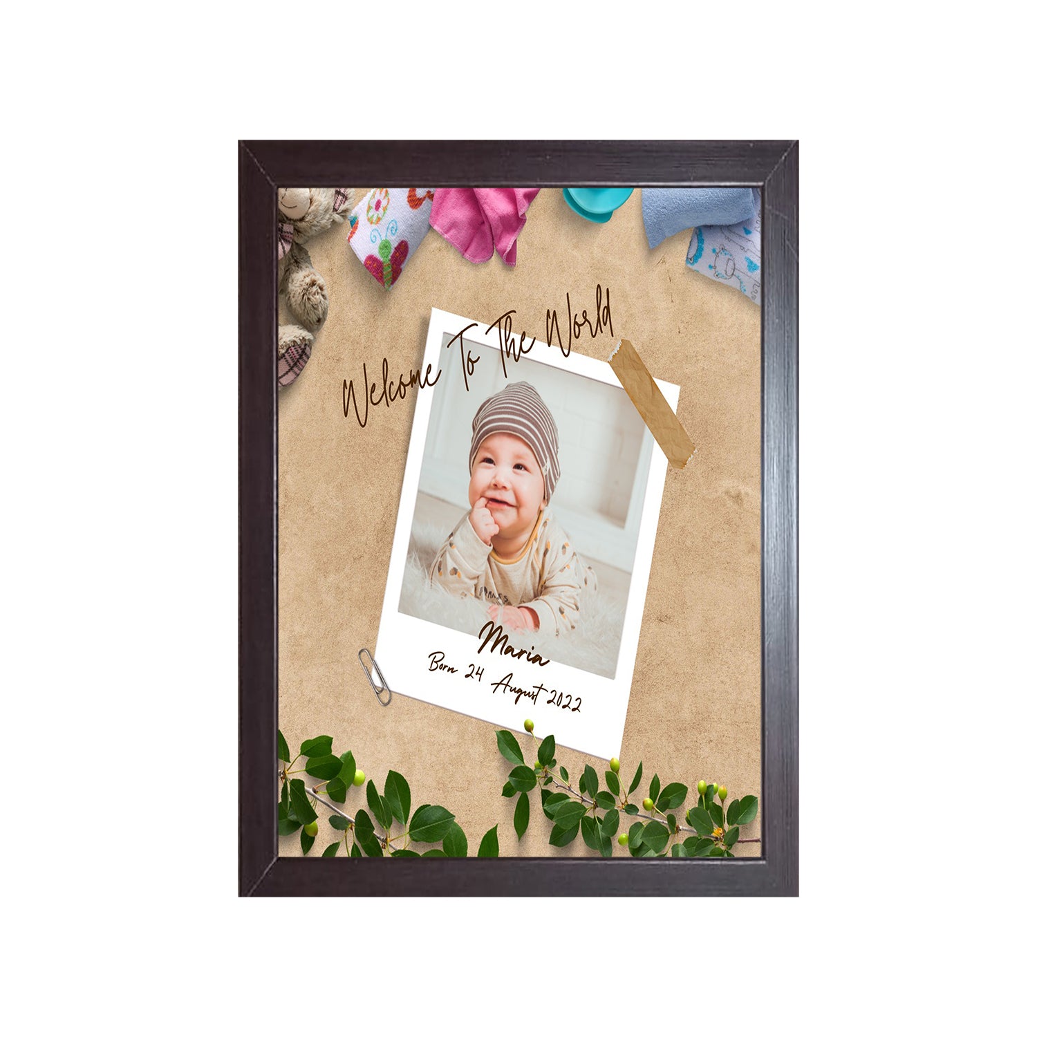 Buy brown Welcome To The World Baby Design Photo Frame 1 Pc ( photo and text is Customizable )