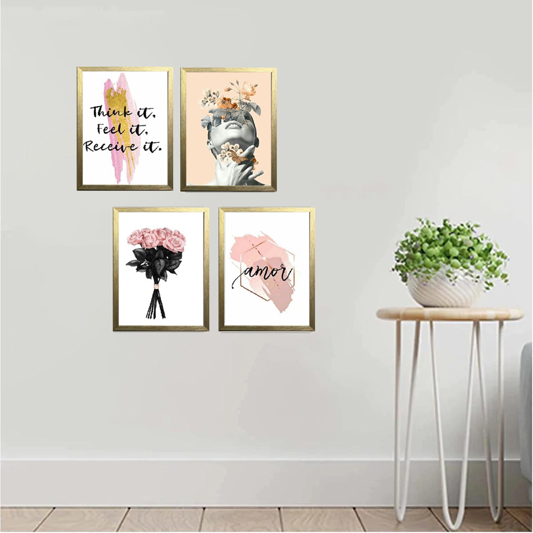 Buy golden Pack of 4 Girls Makeup Vanity Frames Photo Salon Wall Decor