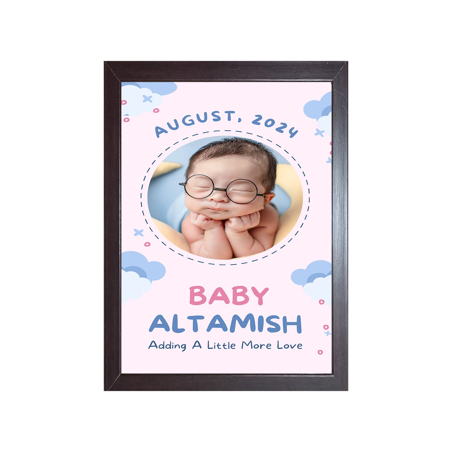 Buy brown August 2024 Baby Design Photo Frame 1 Pc ( photo and text is Customizable )