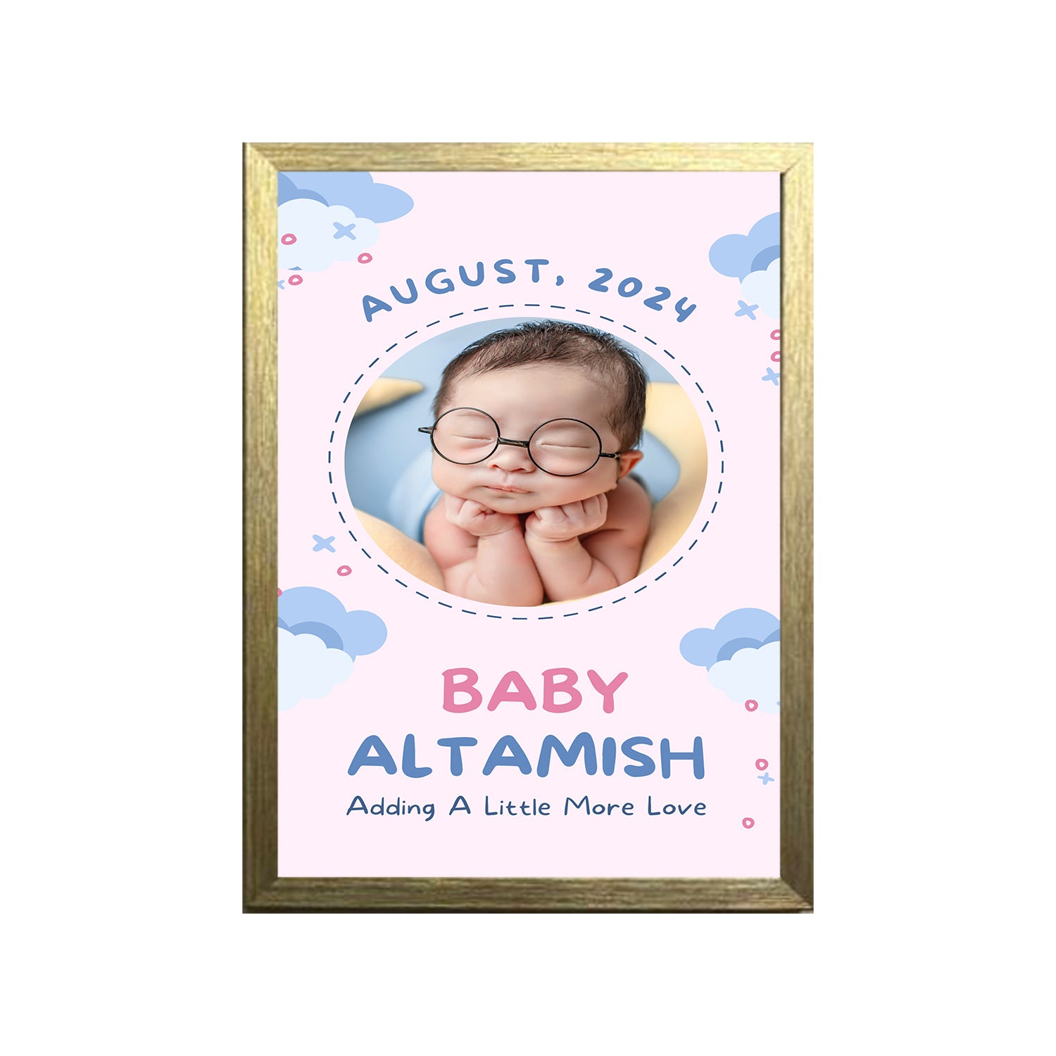 Buy gold August 2024 Baby Design Photo Frame 1 Pc ( photo and text is Customizable )