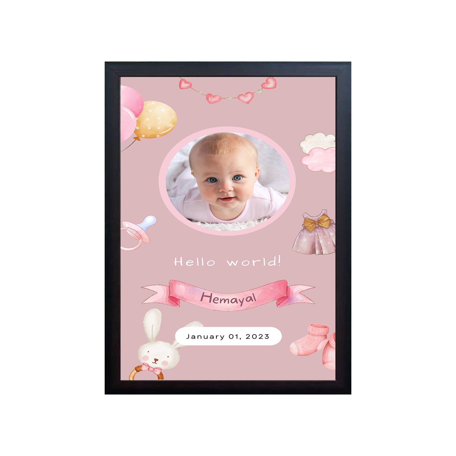 Hello World Baby Design Photo Frame 1 Pc ( photo and text is Customizable )