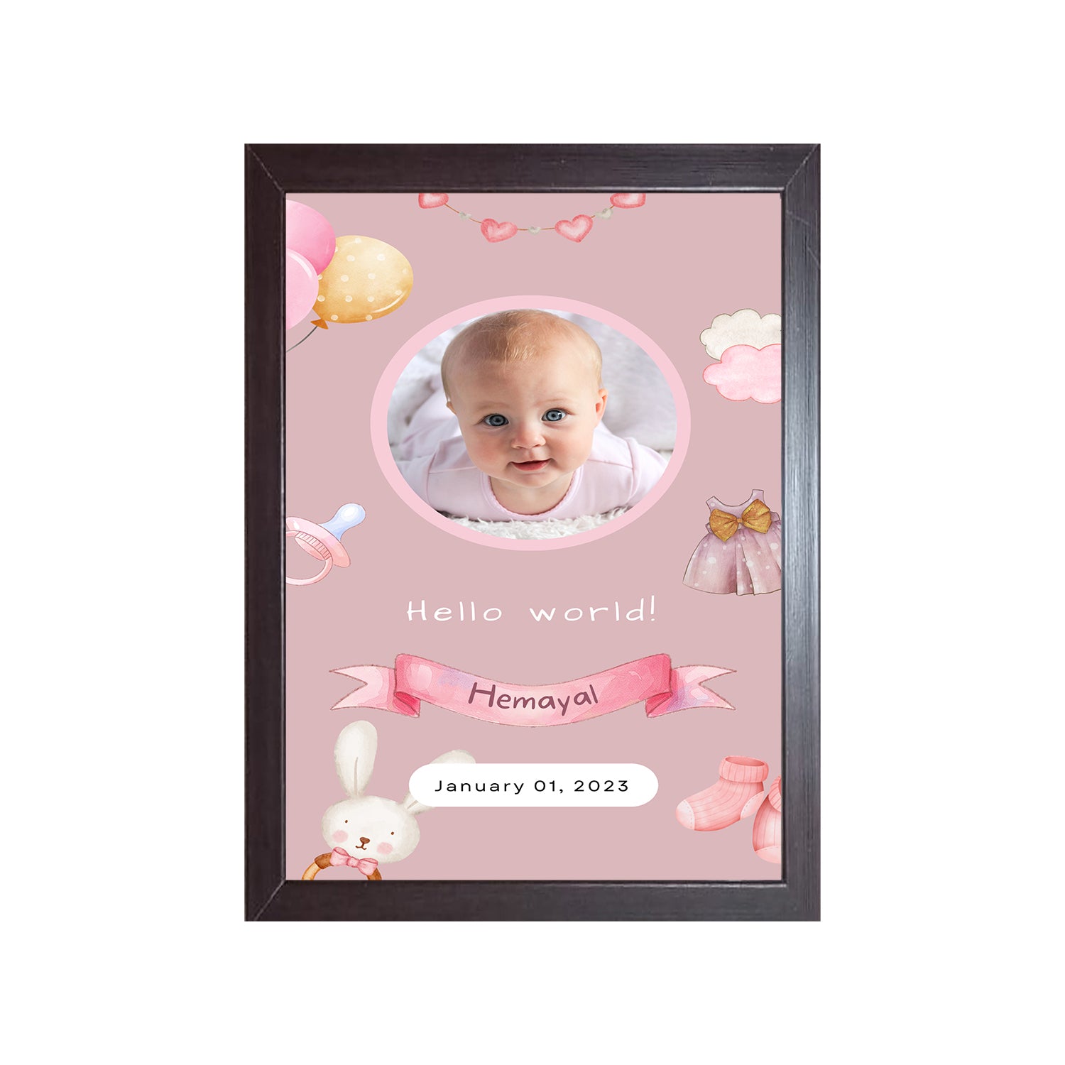 Buy brown Hello World Baby Design Photo Frame 1 Pc ( photo and text is Customizable )