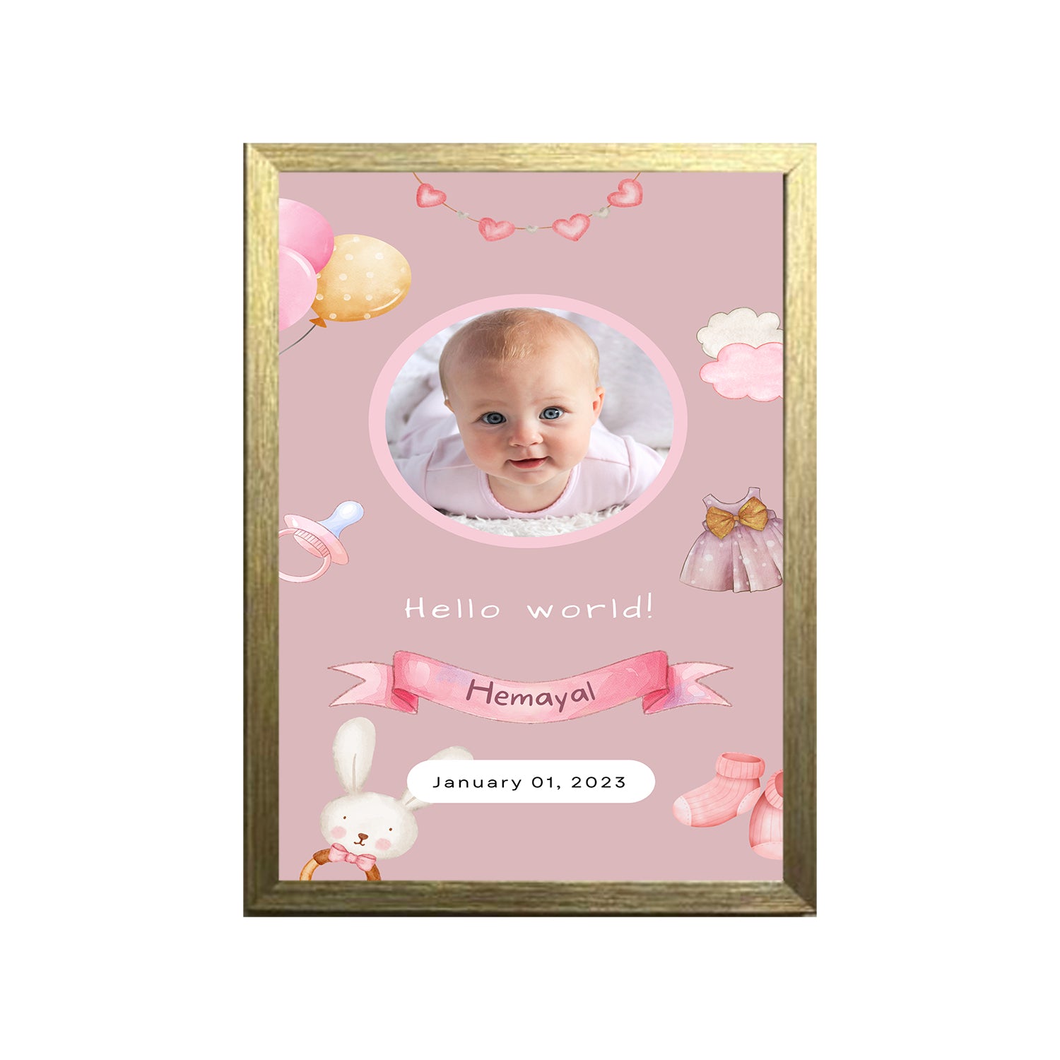 Buy gold Hello World Baby Design Photo Frame 1 Pc ( photo and text is Customizable )
