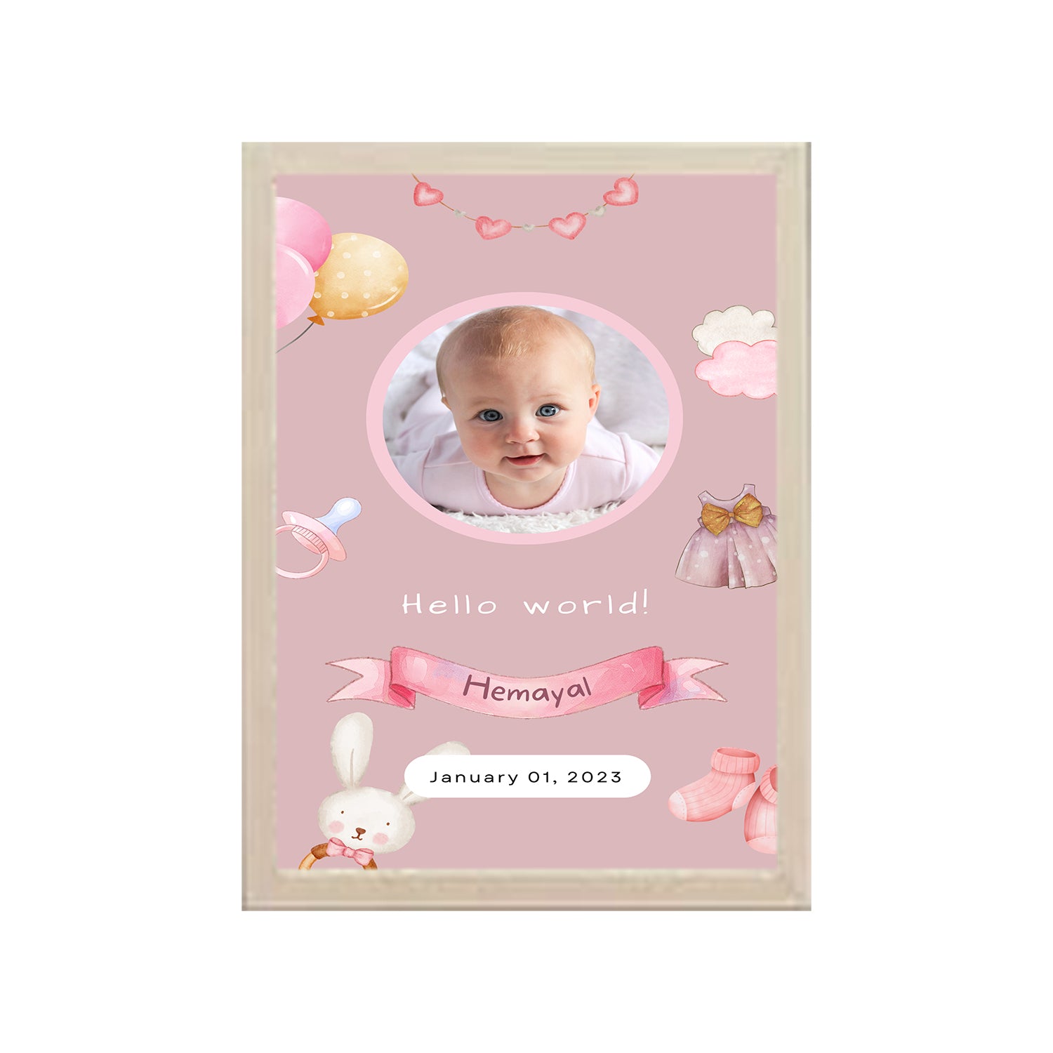 Hello World Baby Design Photo Frame 1 Pc ( photo and text is Customizable ) - 0