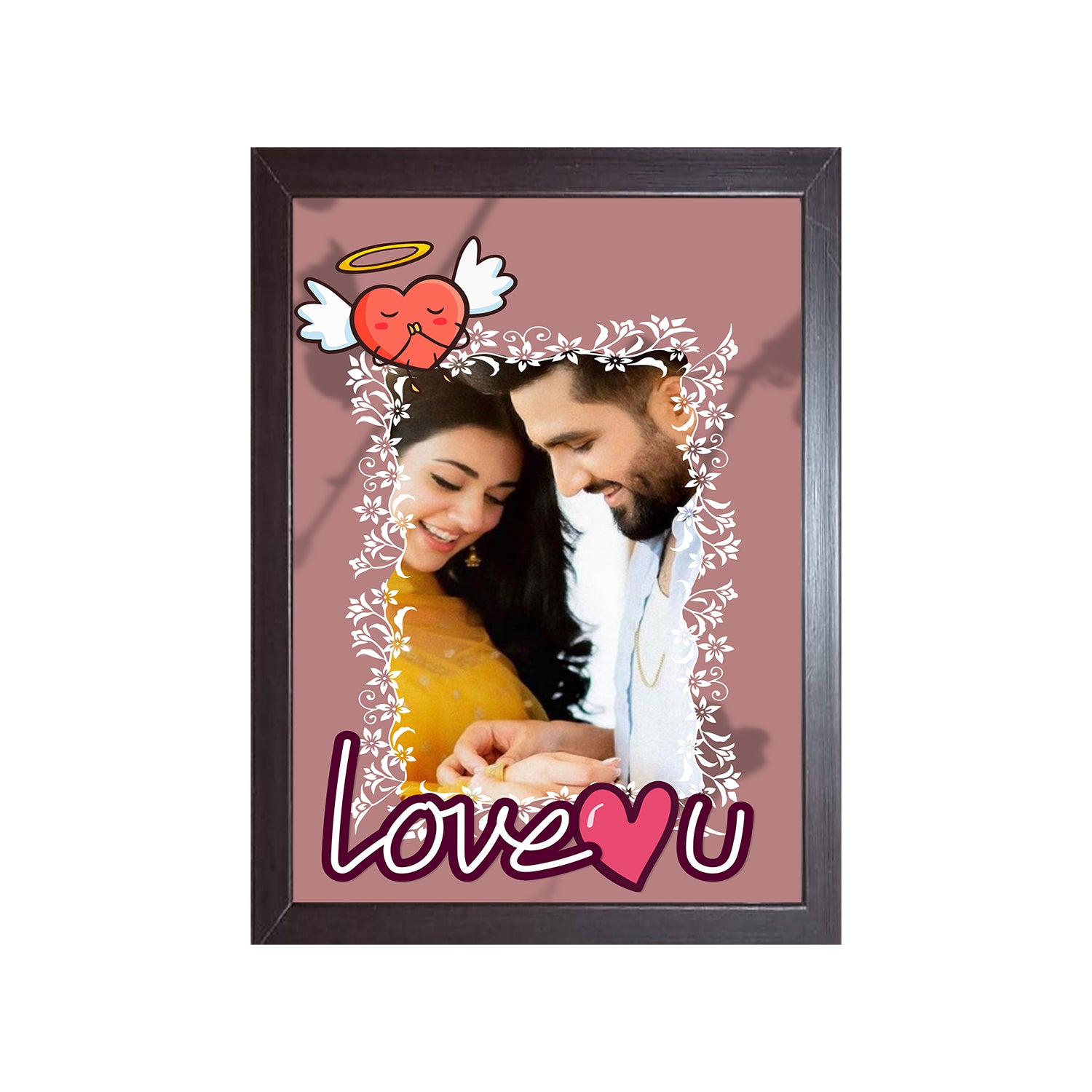 Buy brown I Love You Couple Design Photo Frame 1 Pc ( photo and text is Customizable )