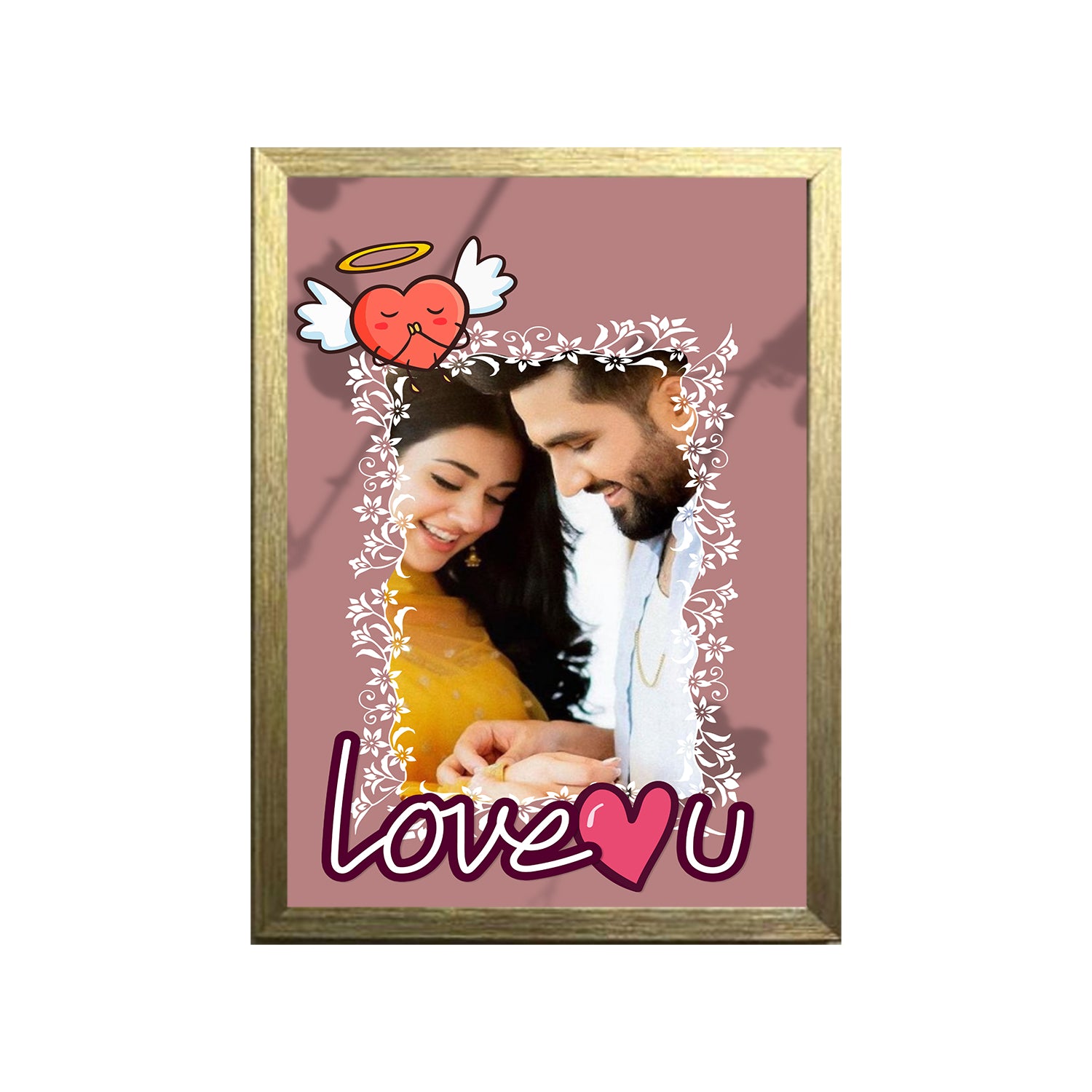 Buy gold I Love You Couple Design Photo Frame 1 Pc ( photo and text is Customizable )