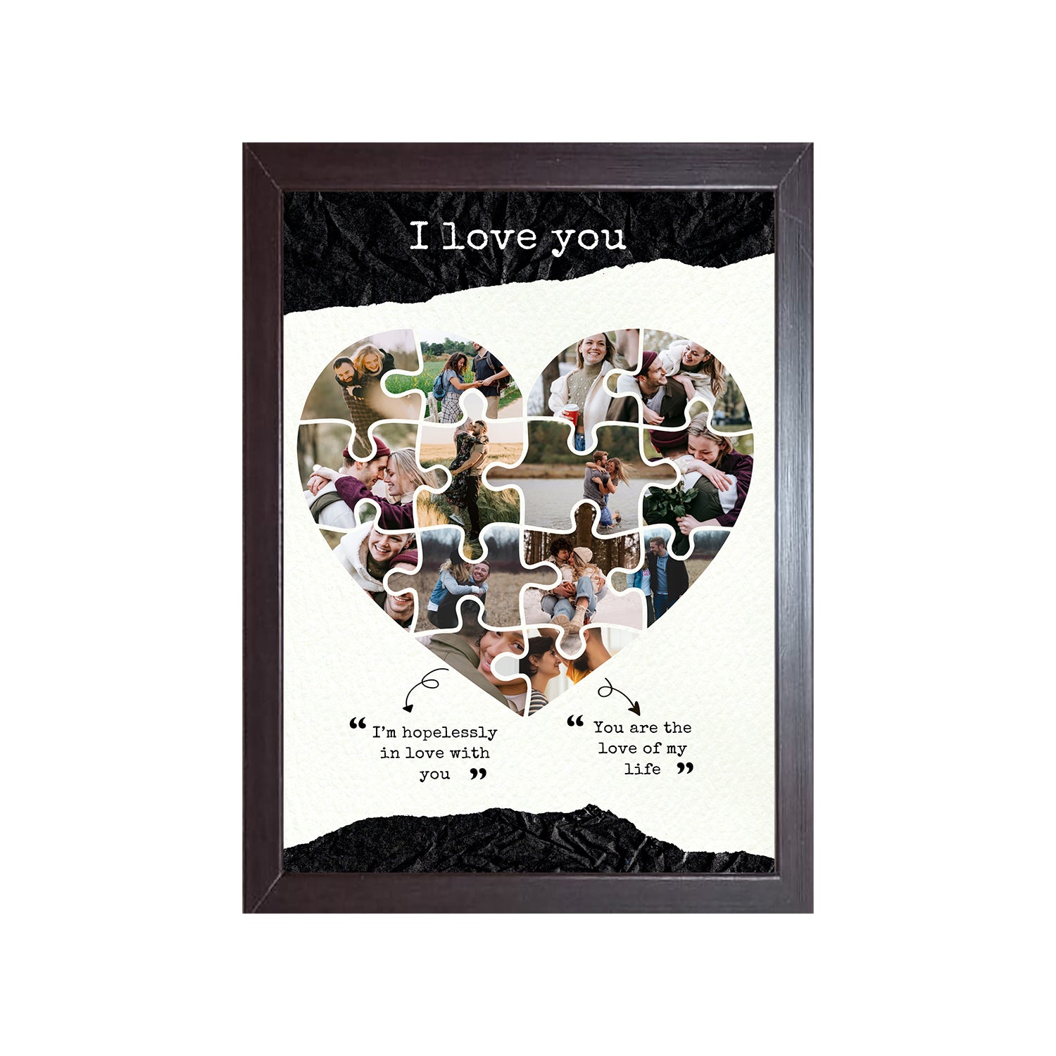 Buy brown I Love You Heart Shape  Design Photo Frame 1 Pc ( photo and text is Customizable )