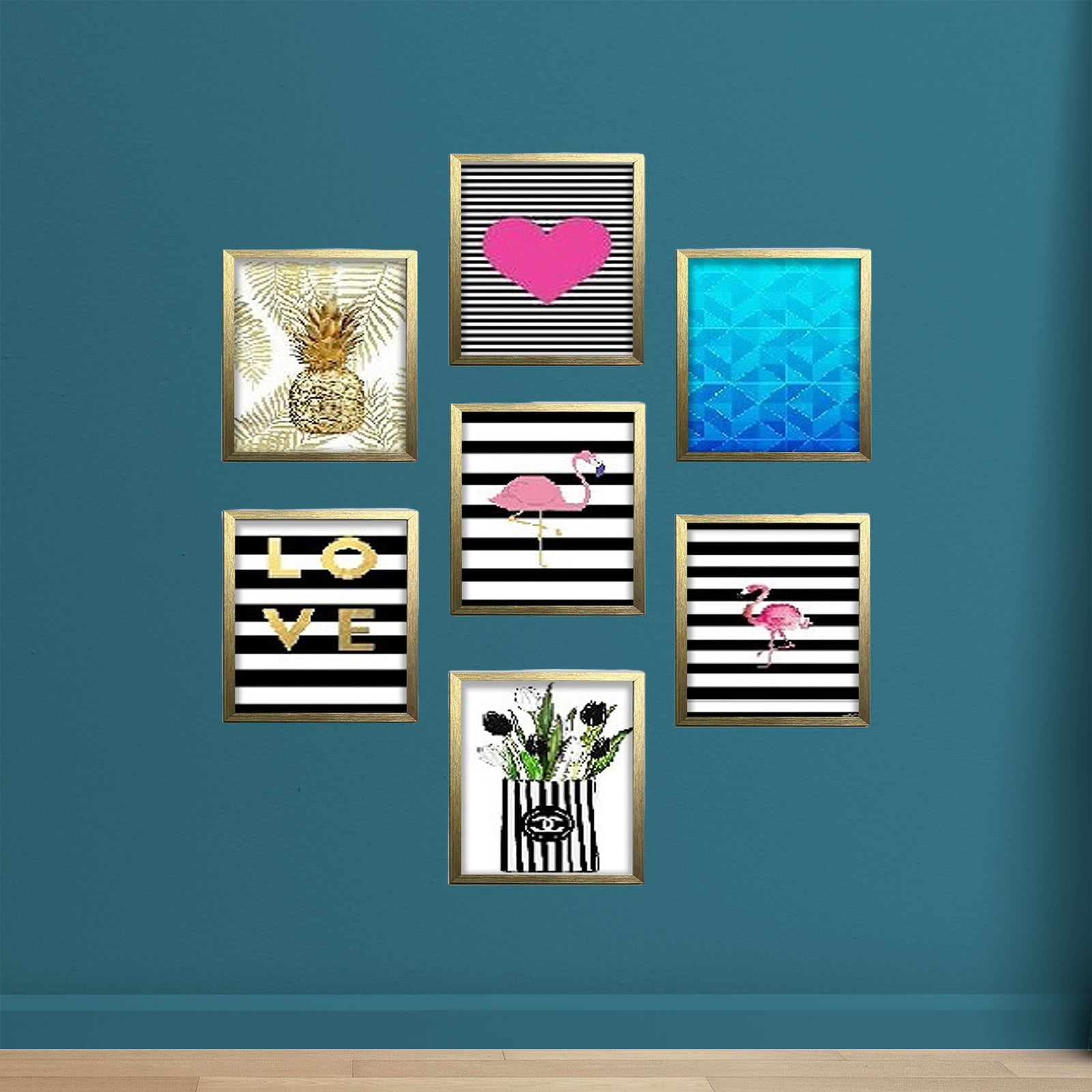 Buy golden 6x8&quot; 7 Pcs Girls Room Decor Frame set, Glass front Abstract Wall Picture Frames