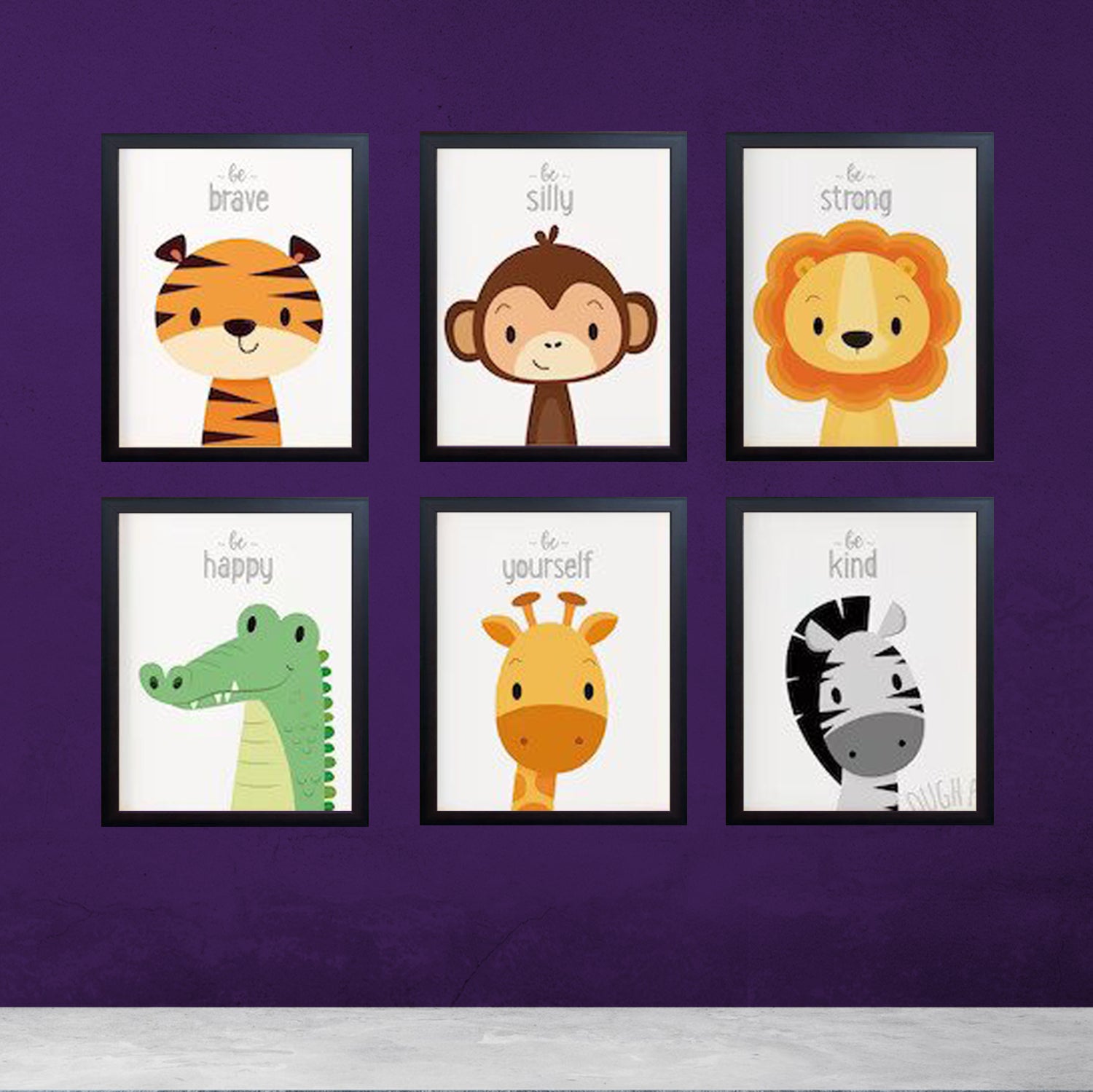 6 pc set Kids Room Decor, Safari nursery, nursery wall art, animal nursery - 0