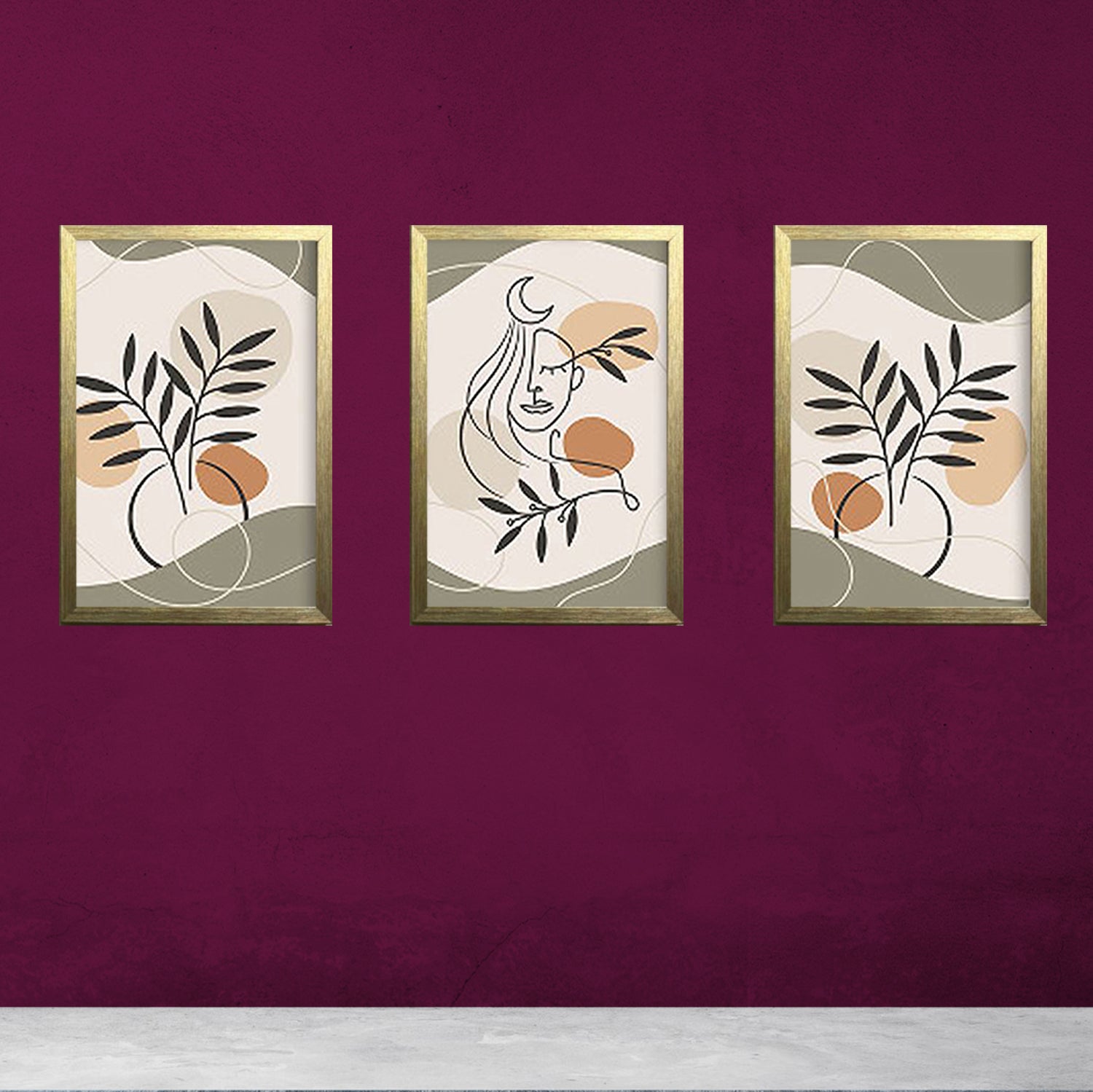 Buy golden Abstract /Modern Art Frame Set Of 3