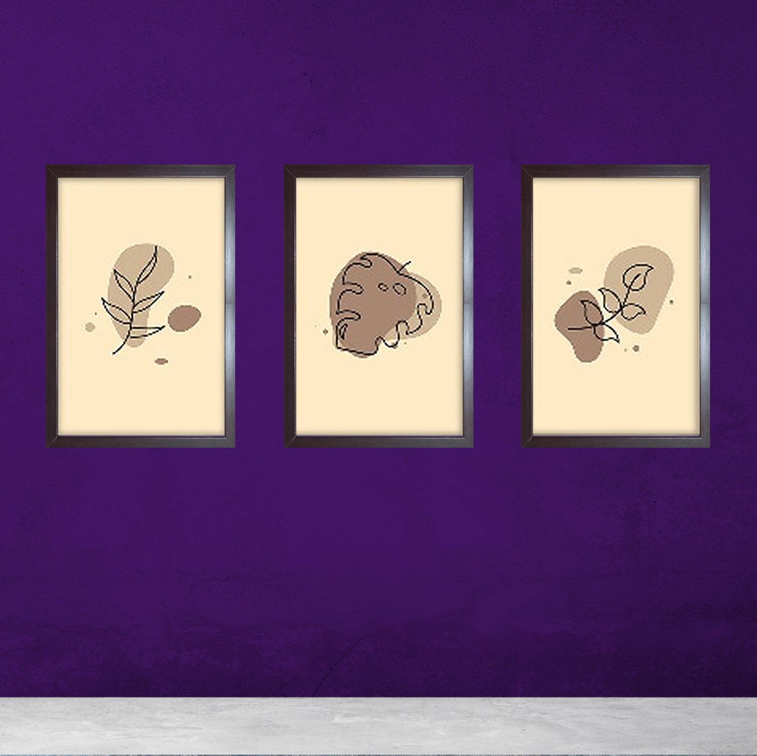 Buy brown 3 Pcs Abstract Art Prints Frame set