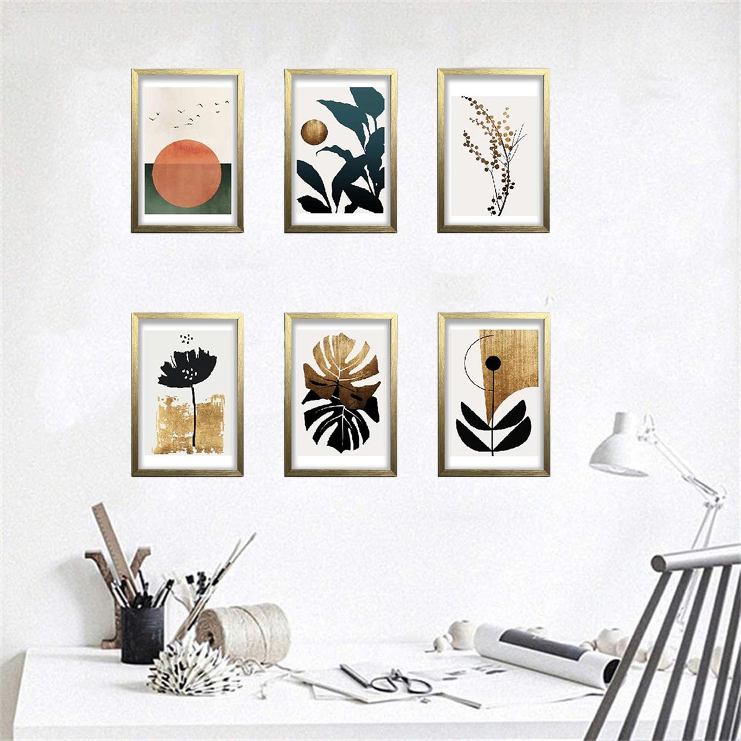 Buy golden 6 PCS Minimalist Modern Abstract Frames