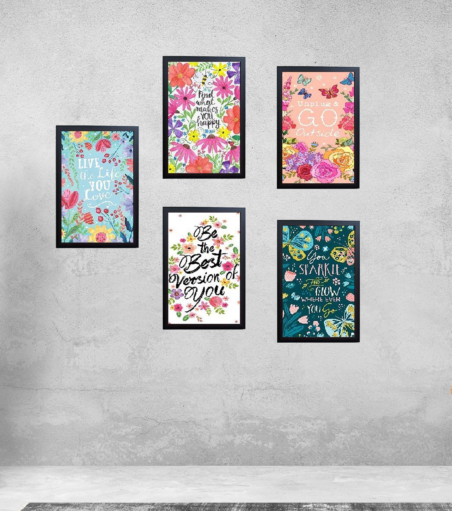 Set of 5 Inspirational Colorful Motivational Quote Frames - 0