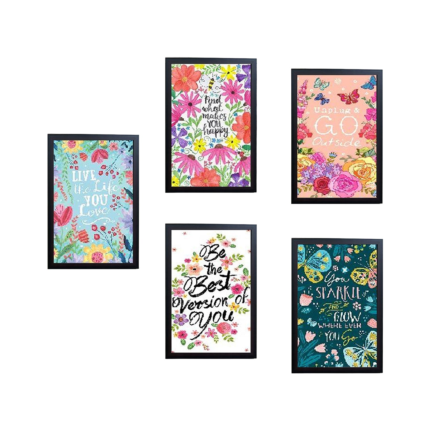 Set of 5 Inspirational Colorful Motivational Quote Frames