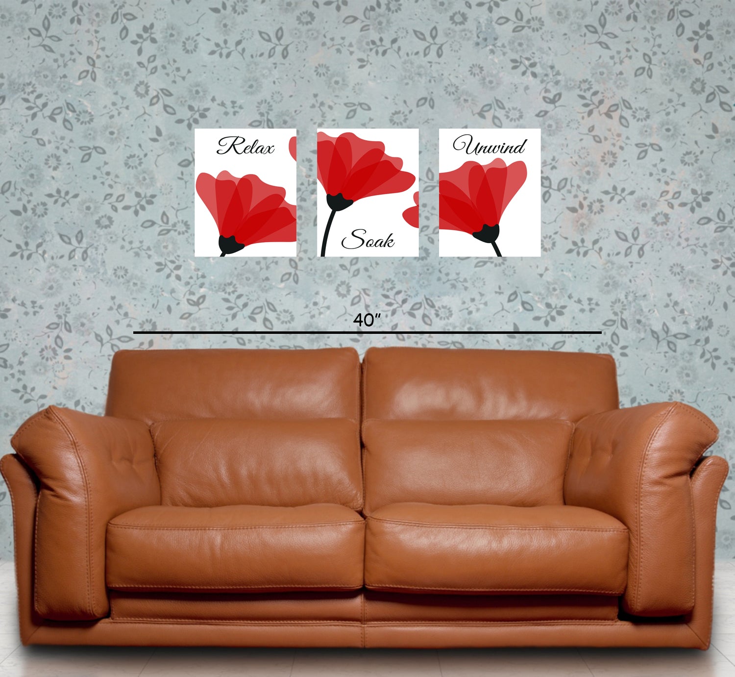 Gorgeous Red Flower Canvas 3 pcs Traditional Art