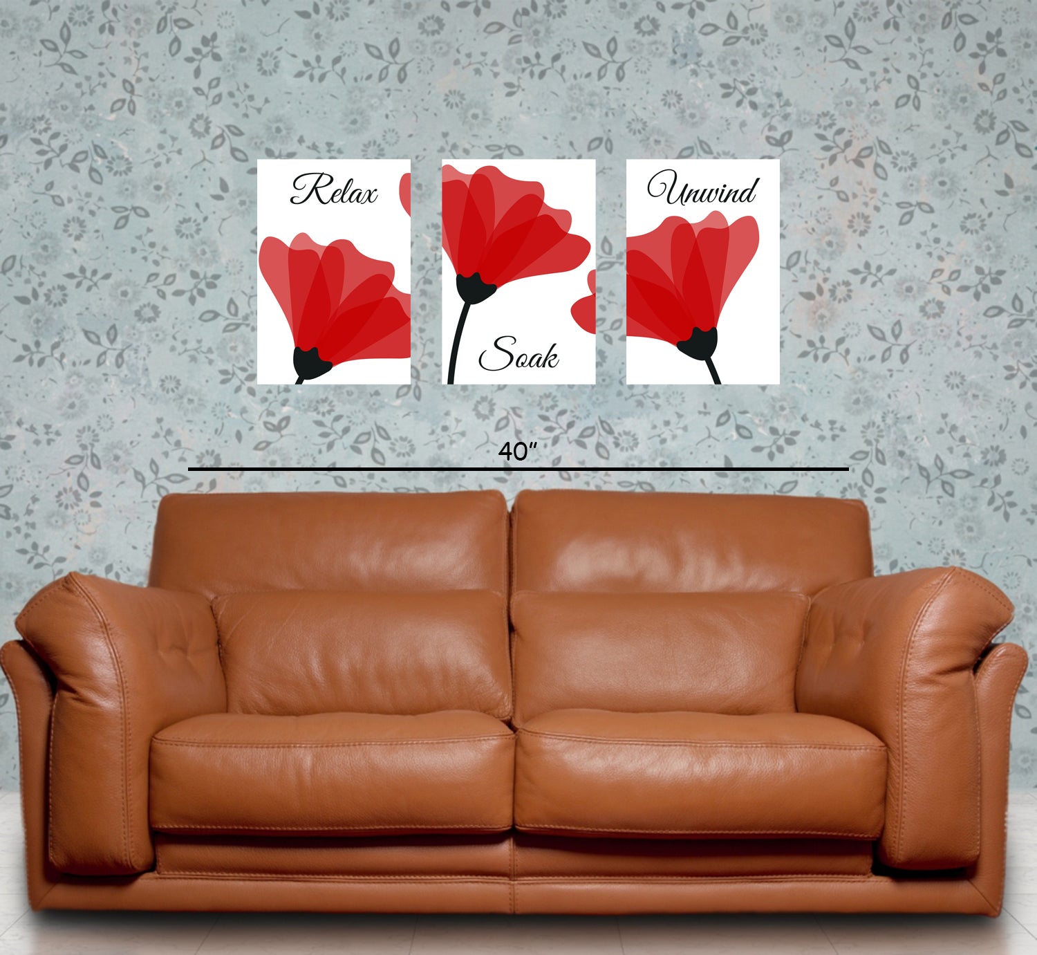 Gorgeous Red Flower Canvas 3 pcs Traditional Art
