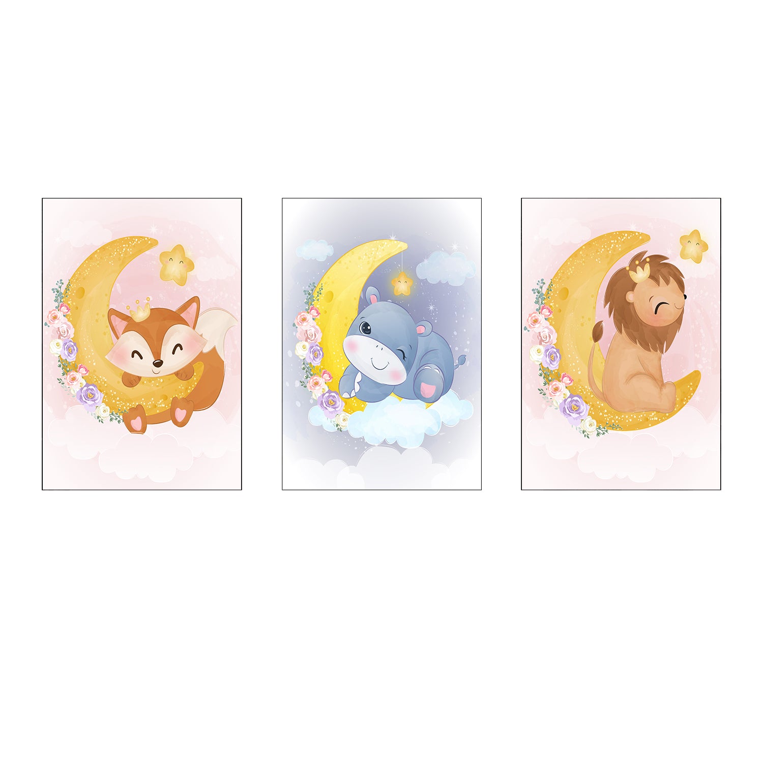 Little Animals for kids on Canvas 3 pcs Traditional Art