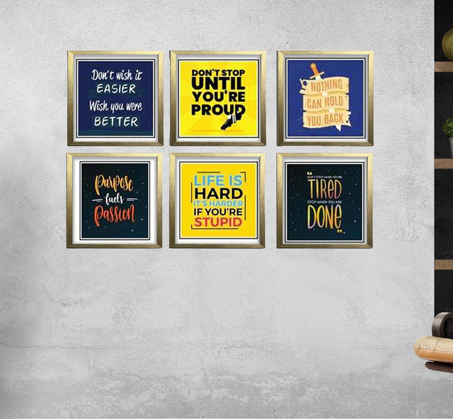 Buy golden 6 Pcs Picture Frames Motivational Quotes Wall frame
