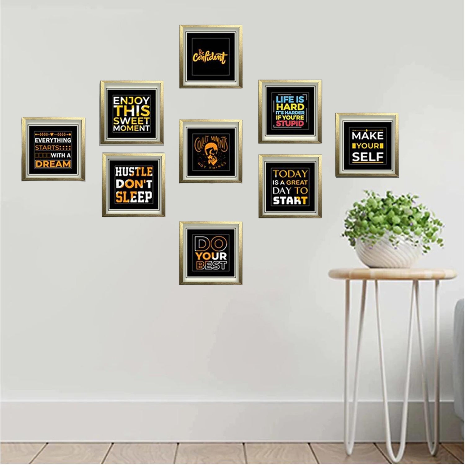 Buy golden 9 Pack Picture Frames, Motivational Quote