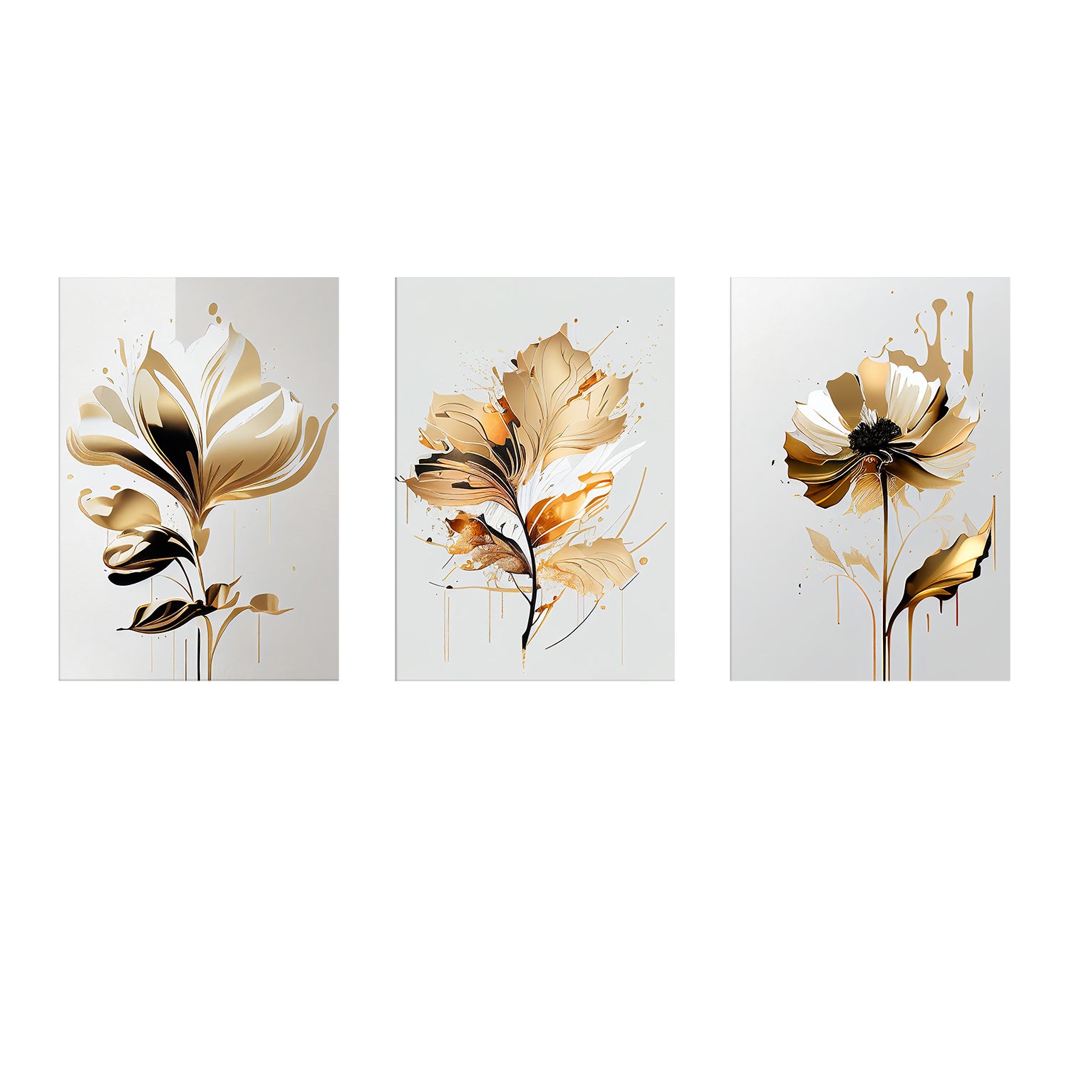 Gorgeous Bronze Flowers Set of 3 pc on Canvas Traditional Art