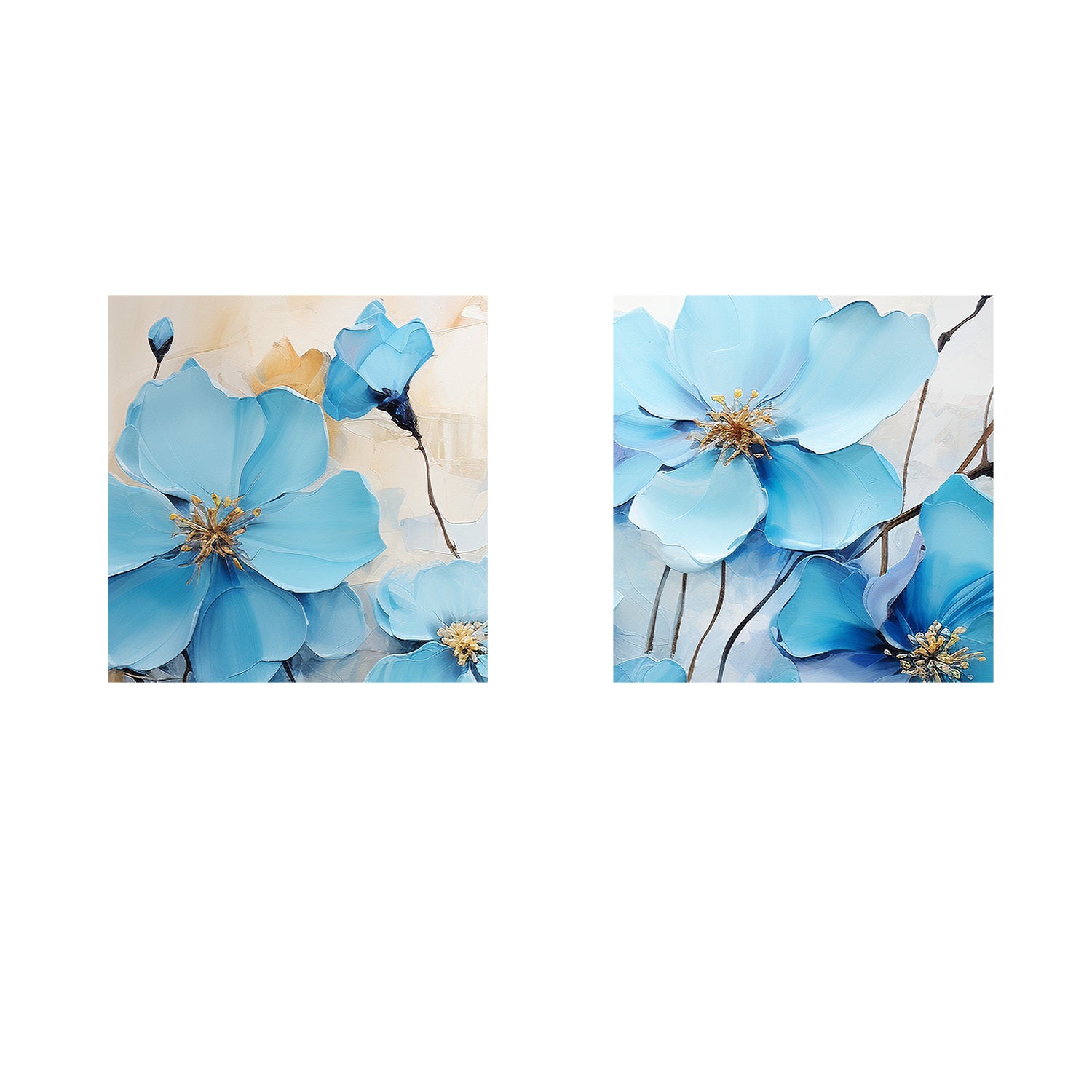 Gorgeous Blue Flower of 2 pc on Canvas Traditional Art