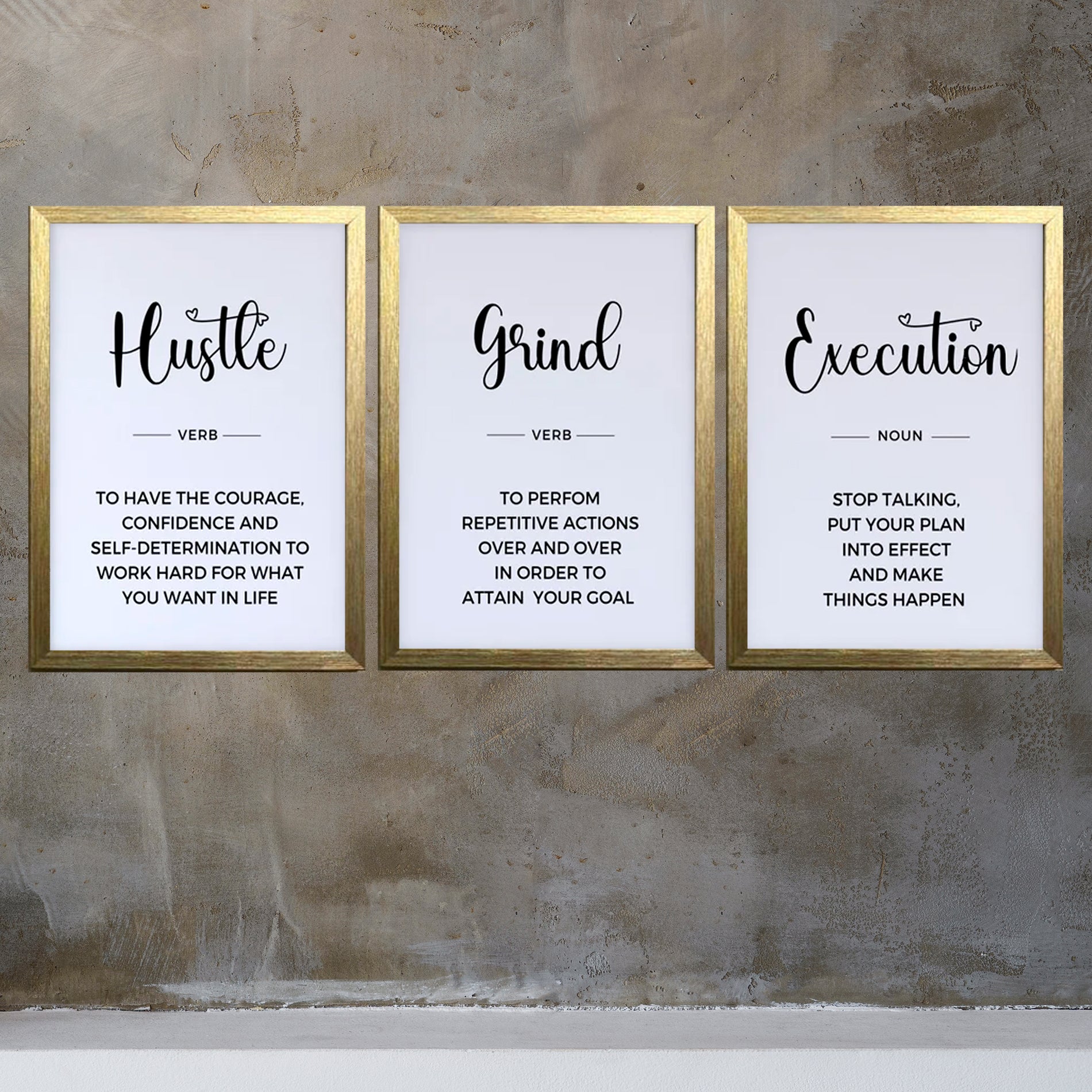 Buy gold Motivational Quotes WIth Meaning Set of 3 Frames