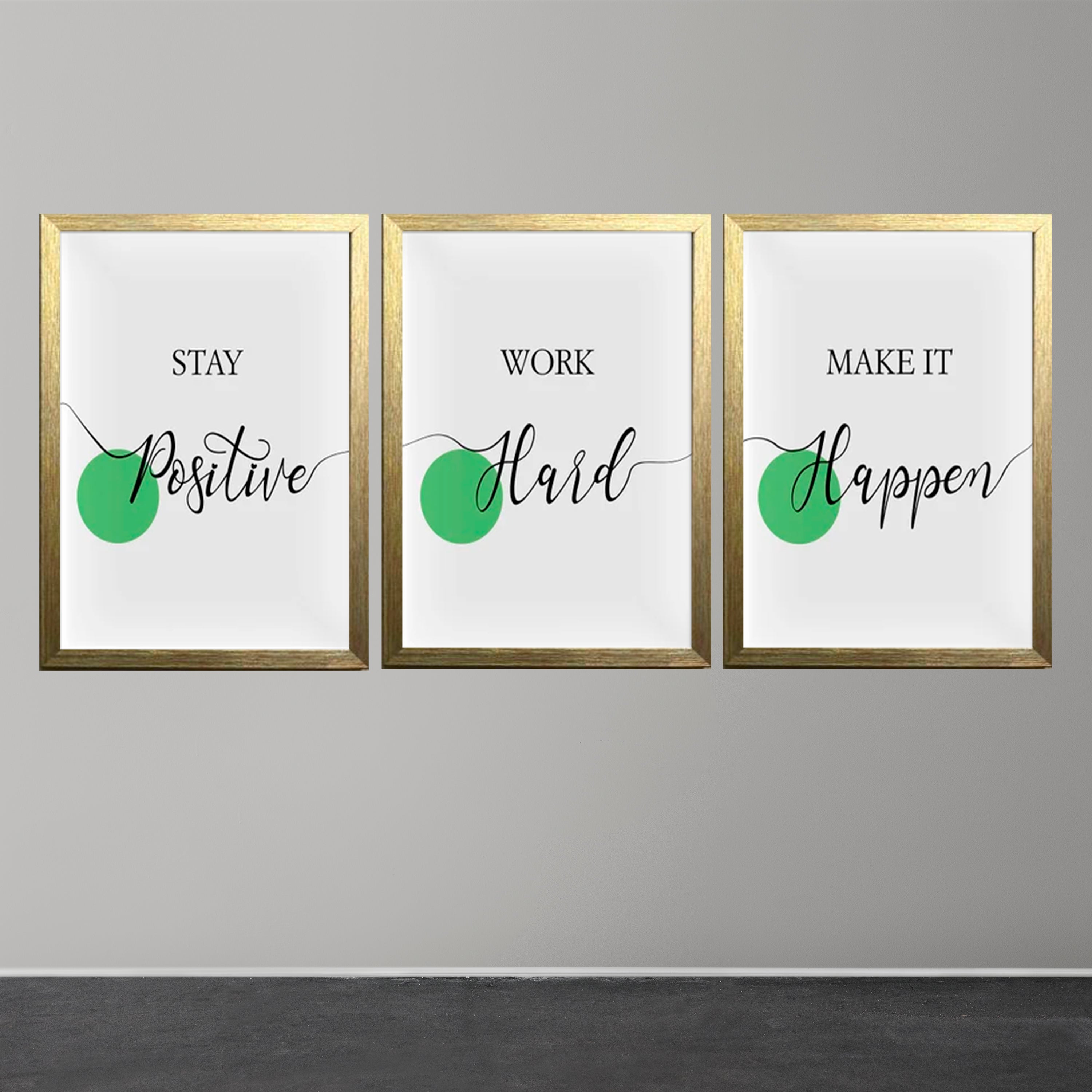 Buy gold Stay Positive , Be Happy Qoutes For Home And Offices Set of 3
