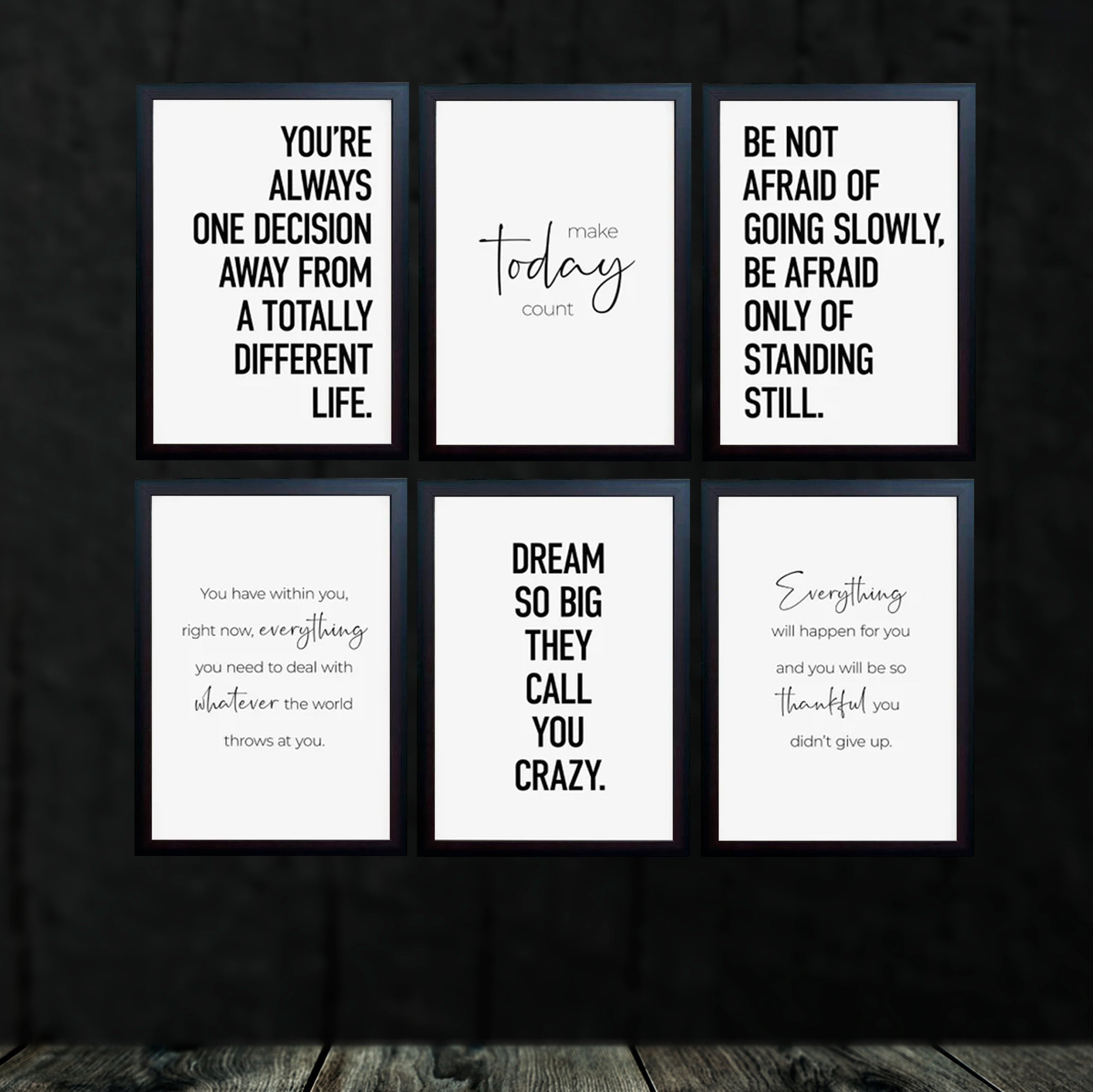 Work Motivational Qoutes For Office / Companies Set of 6 frames