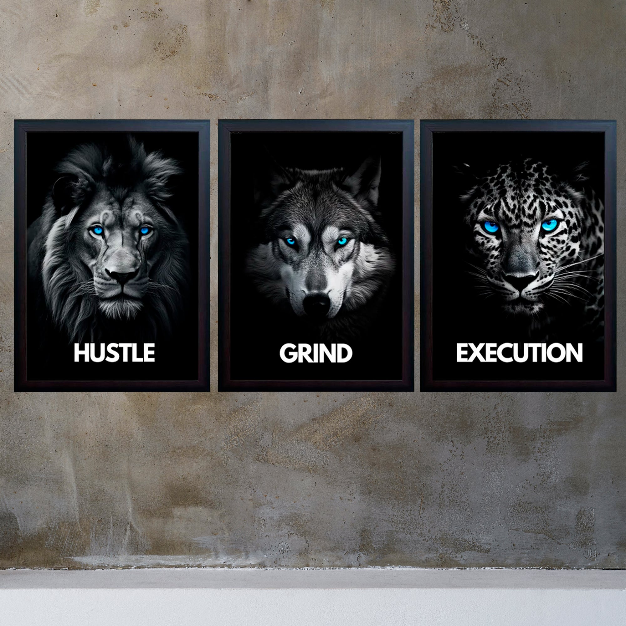 Hustle , Grind And Execution Qoutes For Home And Offices Set of 3