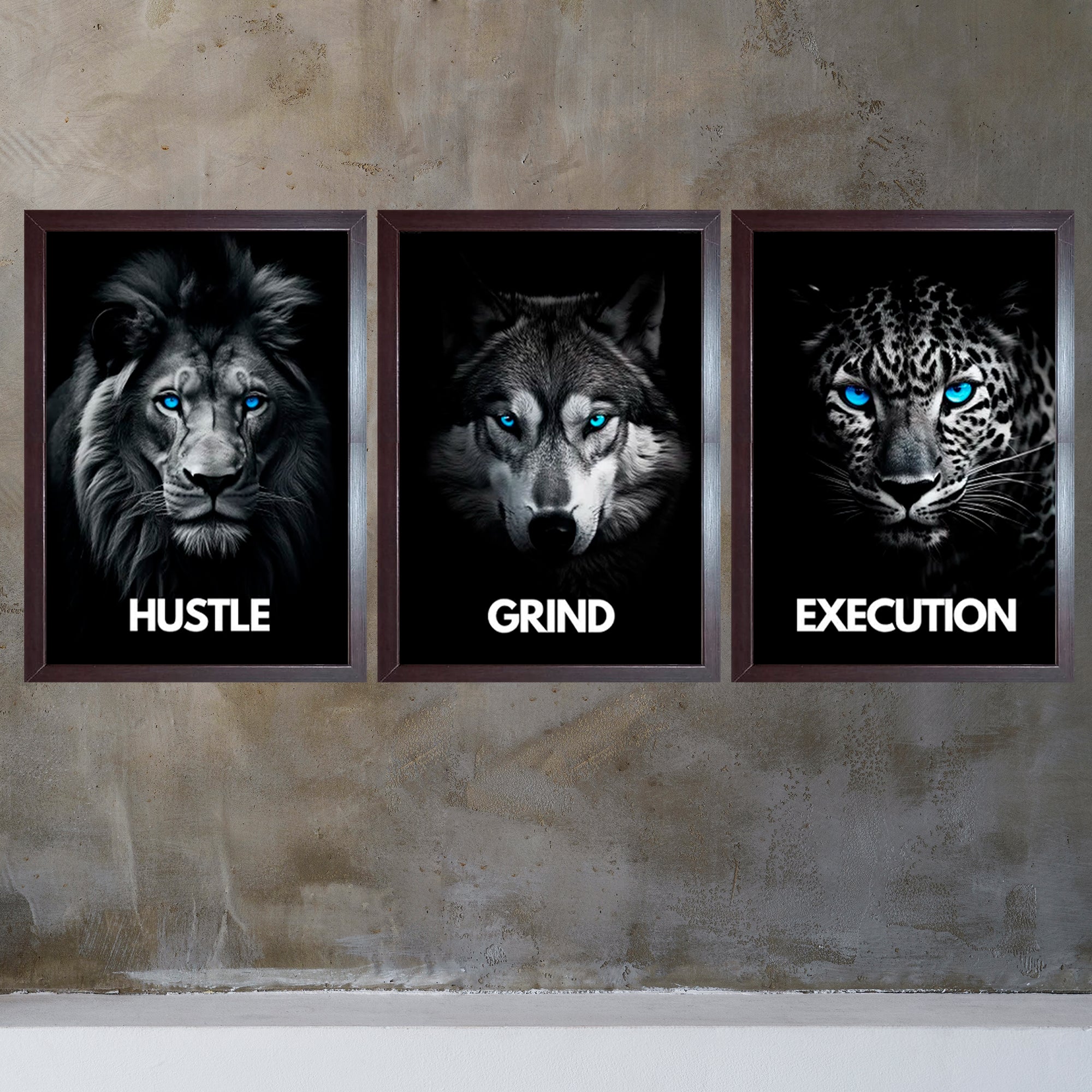 Hustle , Grind And Execution Qoutes For Home And Offices Set of 3 - 0