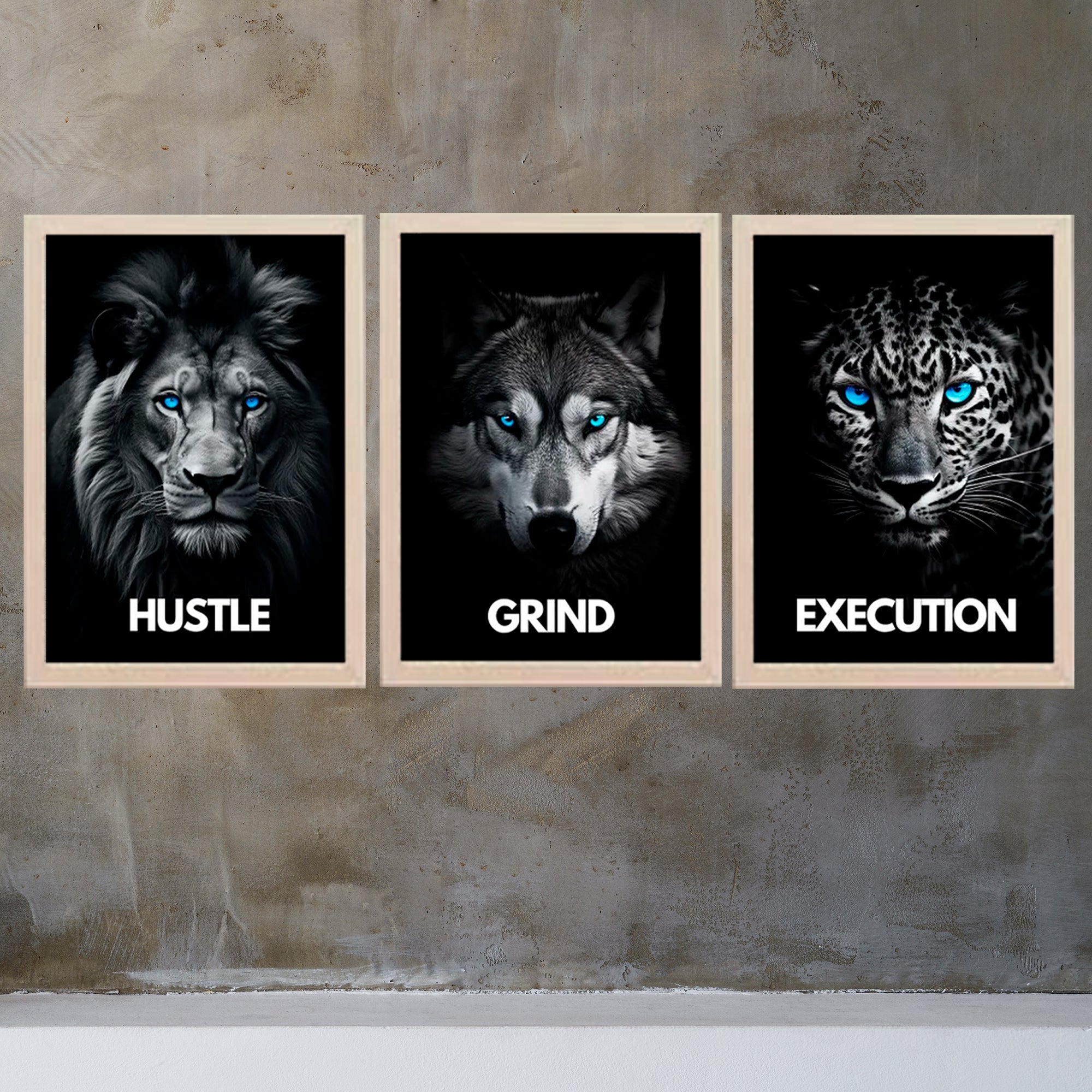 Buy white Hustle , Grind And Execution Qoutes For Home And Offices Set of 3
