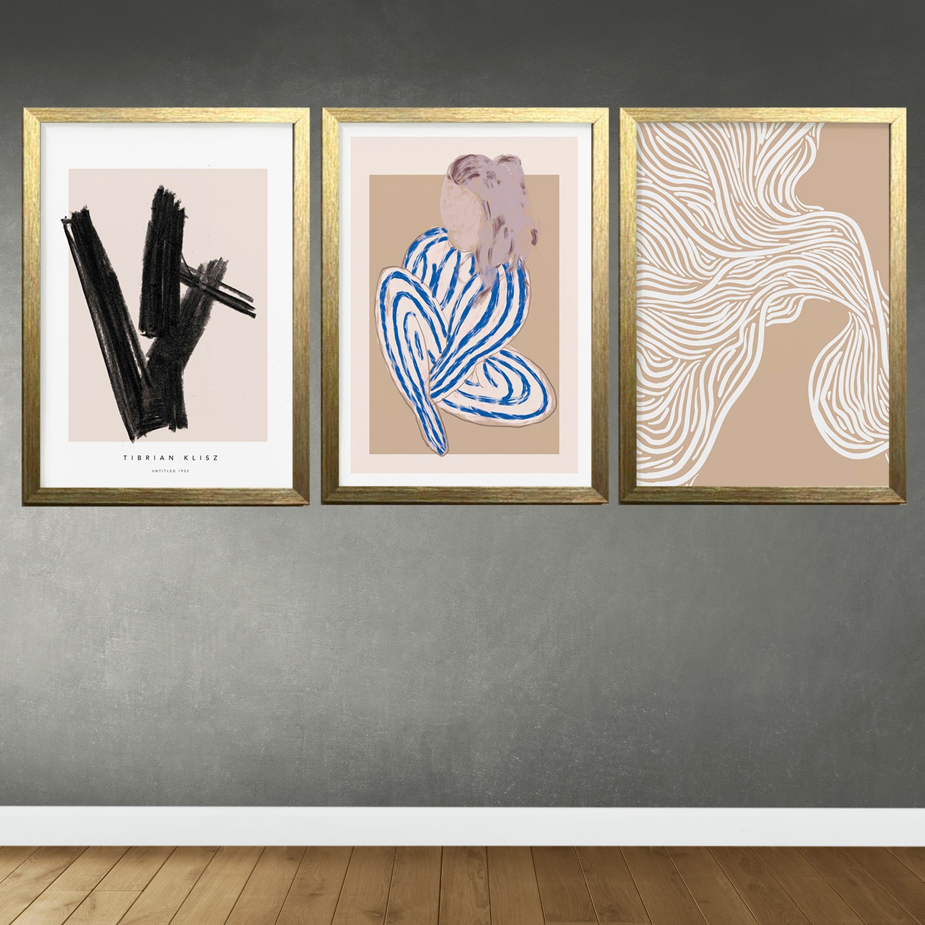 Buy gold Beautiful Abstract Art Frames Home And Offices Set of 3