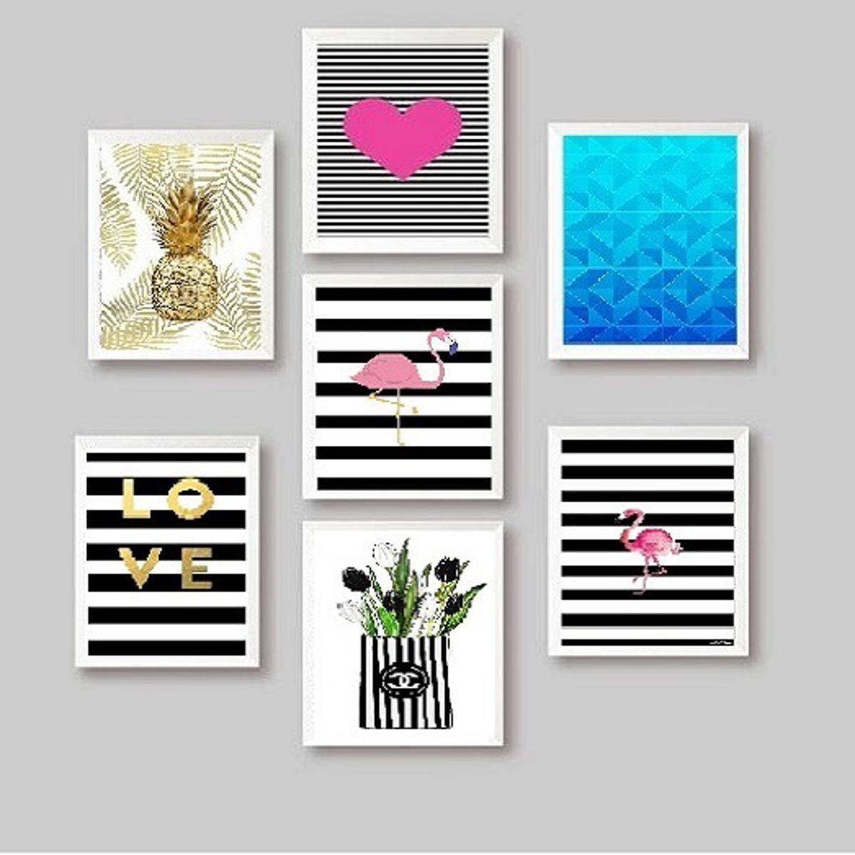 6x8" 7 Pcs Girls Room Decor Frame set, Glass front Abstract Wall Picture Frames