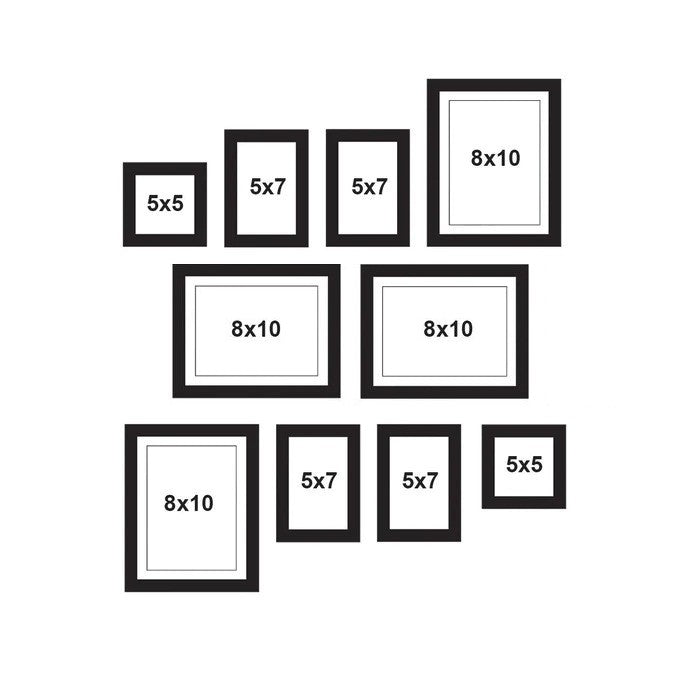 Pack of 10 Wall Gallery Collage Frames set (8x10- 4 pc, 5x5 - 2 pc, 5x7 - 4pc)