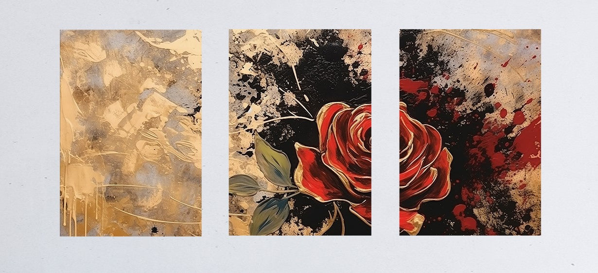 Set of 3 Gorgeous Rose Design on Canvas