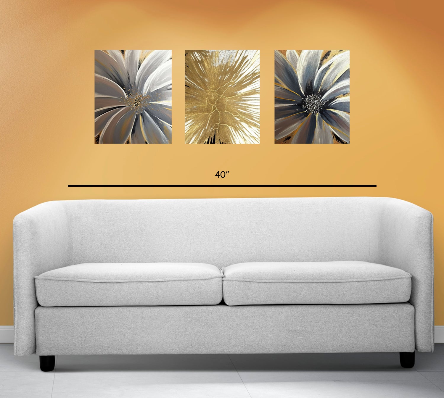 Gorgeous Yellow and White Flowers Set of 3 pc on Canvas Traditional Art