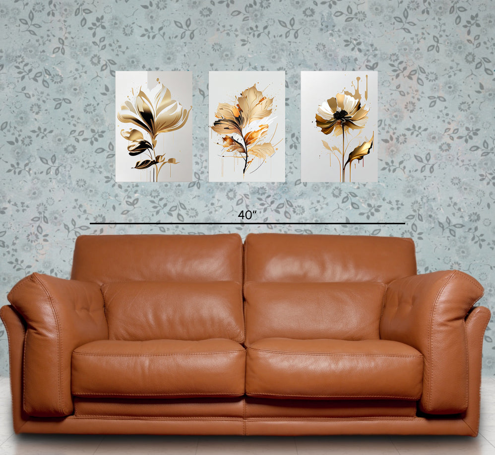 Gorgeous Bronze Flowers Set of 3 pc on Canvas Traditional Art