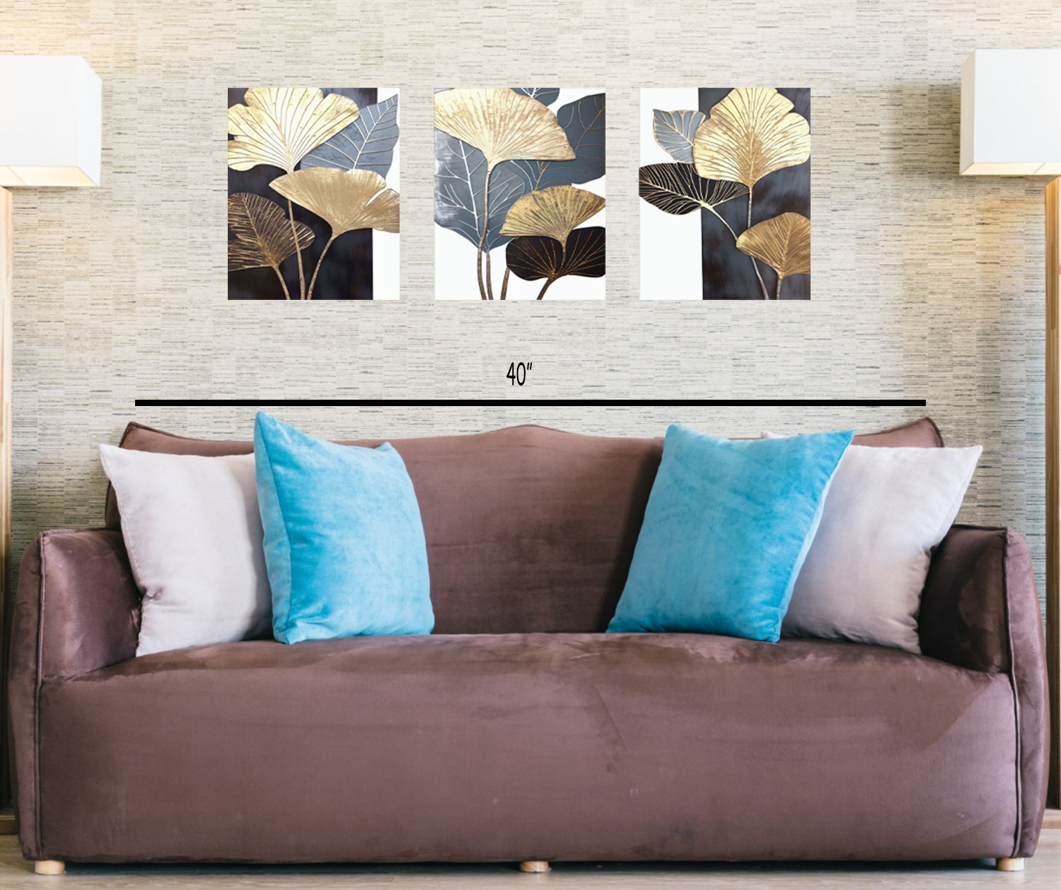 Gorgeous Gold and brown Flowers Set of 3 pc on Canvas Traditional Art