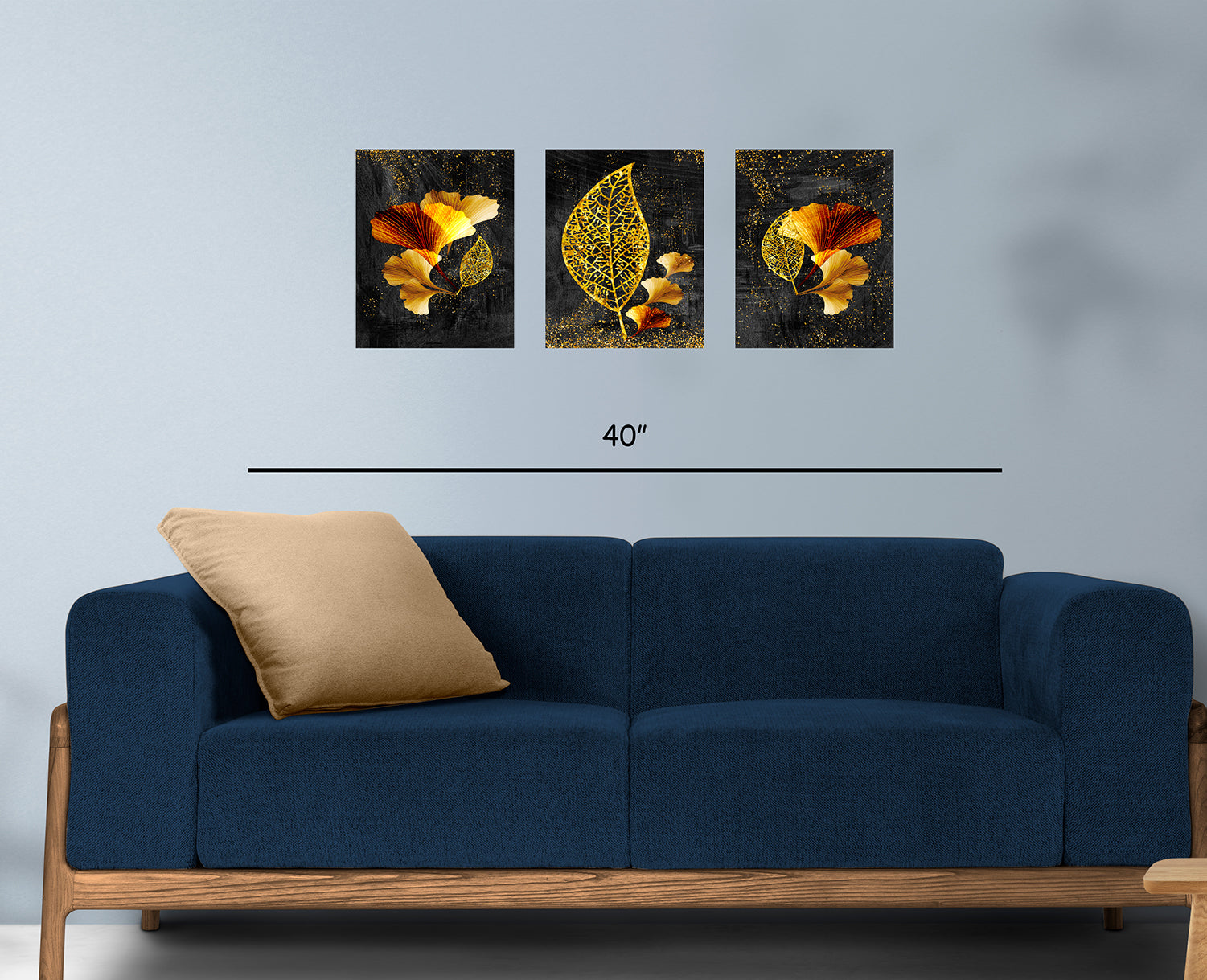 Stunning Gold Leaf and Flower on Canvas 3 pcs Abstract Frames