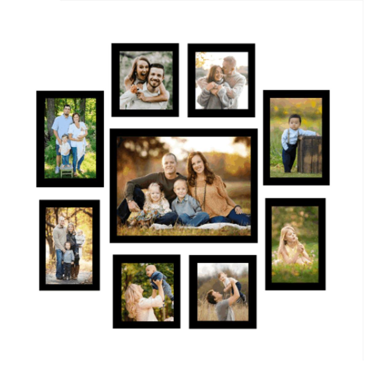 Set of 9 Collage Photo Frames for Living Room Study Room 1 Units of 8 X 10, 4 Units of 5 X 5,2 Unit of 5 X 7, 2 Units of 4 X 6) Inches