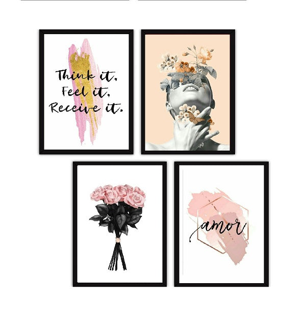 Pack of 4 Girls Makeup Vanity Frames Photo Salon Wall Decor